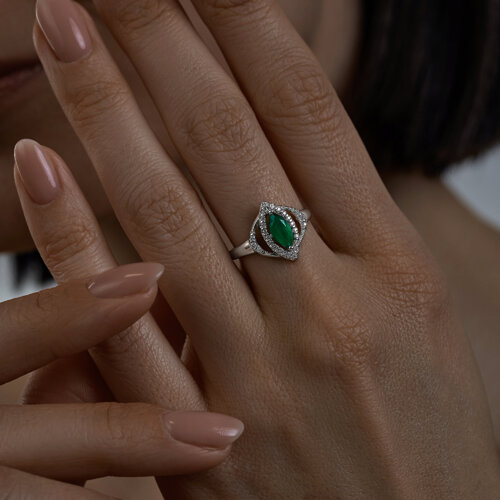 Кольцо из серебра с агатом и фианитами из родированное серебро — вид 2