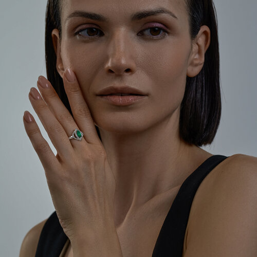 Кольцо из серебра с агатом и фианитами из родированное серебро — вид 3