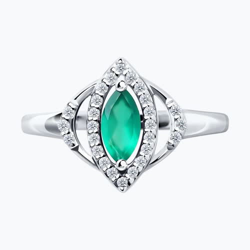 Кольцо из серебра с агатом и фианитами из родированное серебро — вид 5