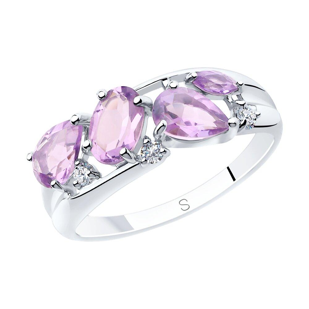 Кольцо из серебра с аметистами и фианитами - видео на модели