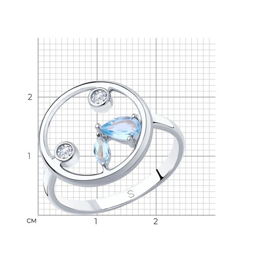Кольцо из серебра с топазами и фианитами из родированное серебро — вид 2
