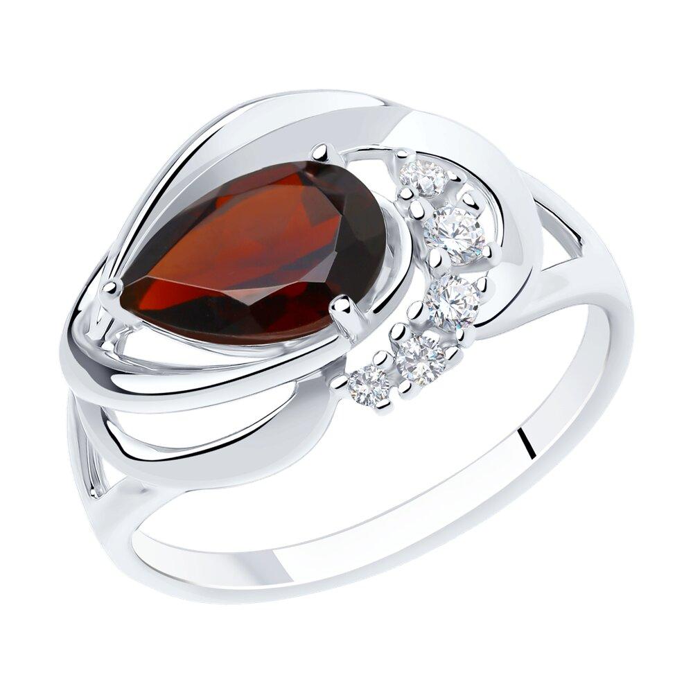 Кольцо из серебра с гранатом и фианитами - видео на модели