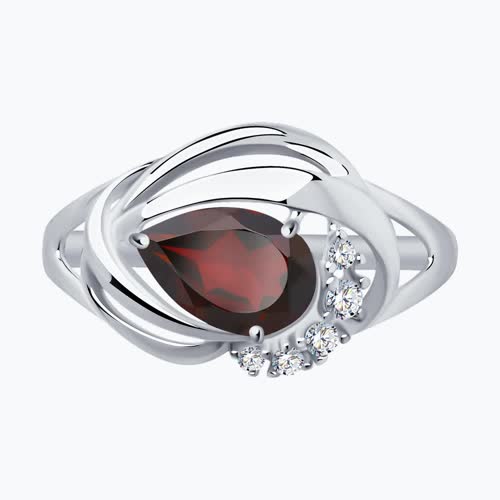 Кольцо из серебра с гранатом и фианитами из серебро — вид 2