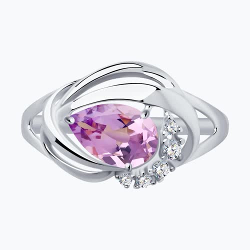 Кольцо из серебра с аметистом и фианитами из серебро — вид 2