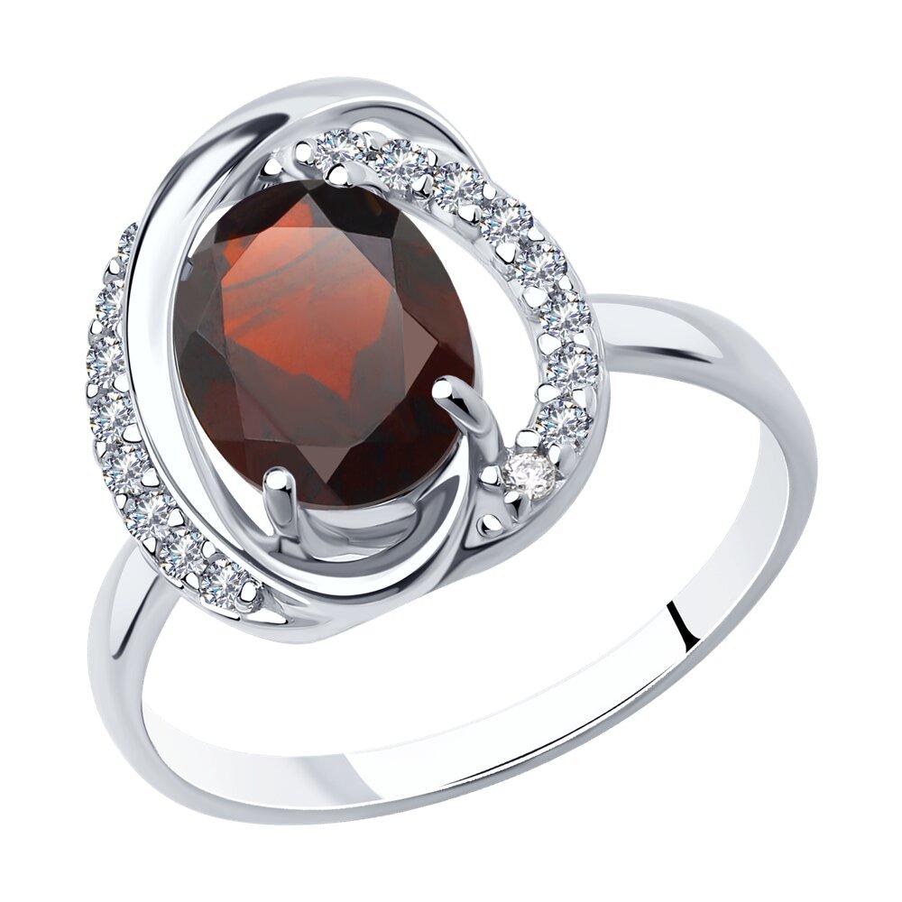 Кольцо из серебра с гранатом и фианитами - видео на модели