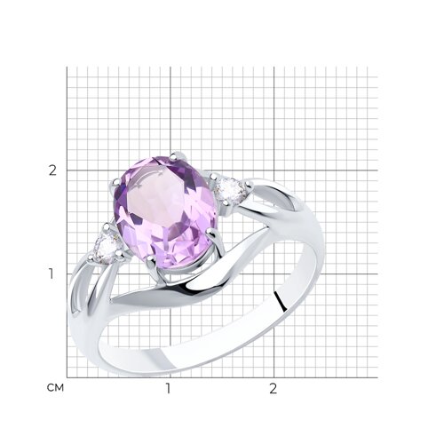 Кольцо из серебра с аметистом и фианитами из родированное серебро — вид 4