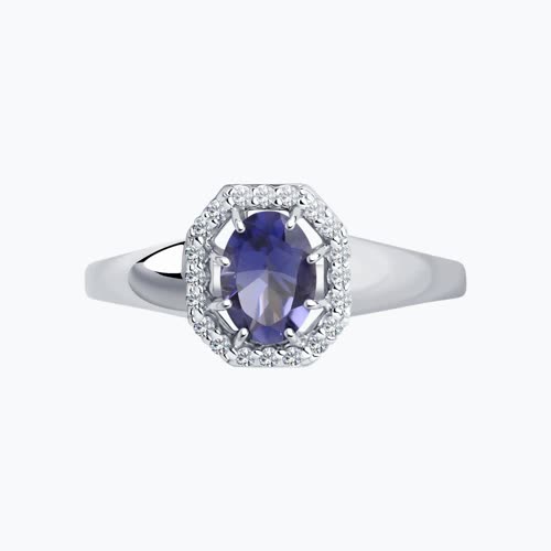 Кольцо из серебра с иолитом и фианитами из серебро — вид 2