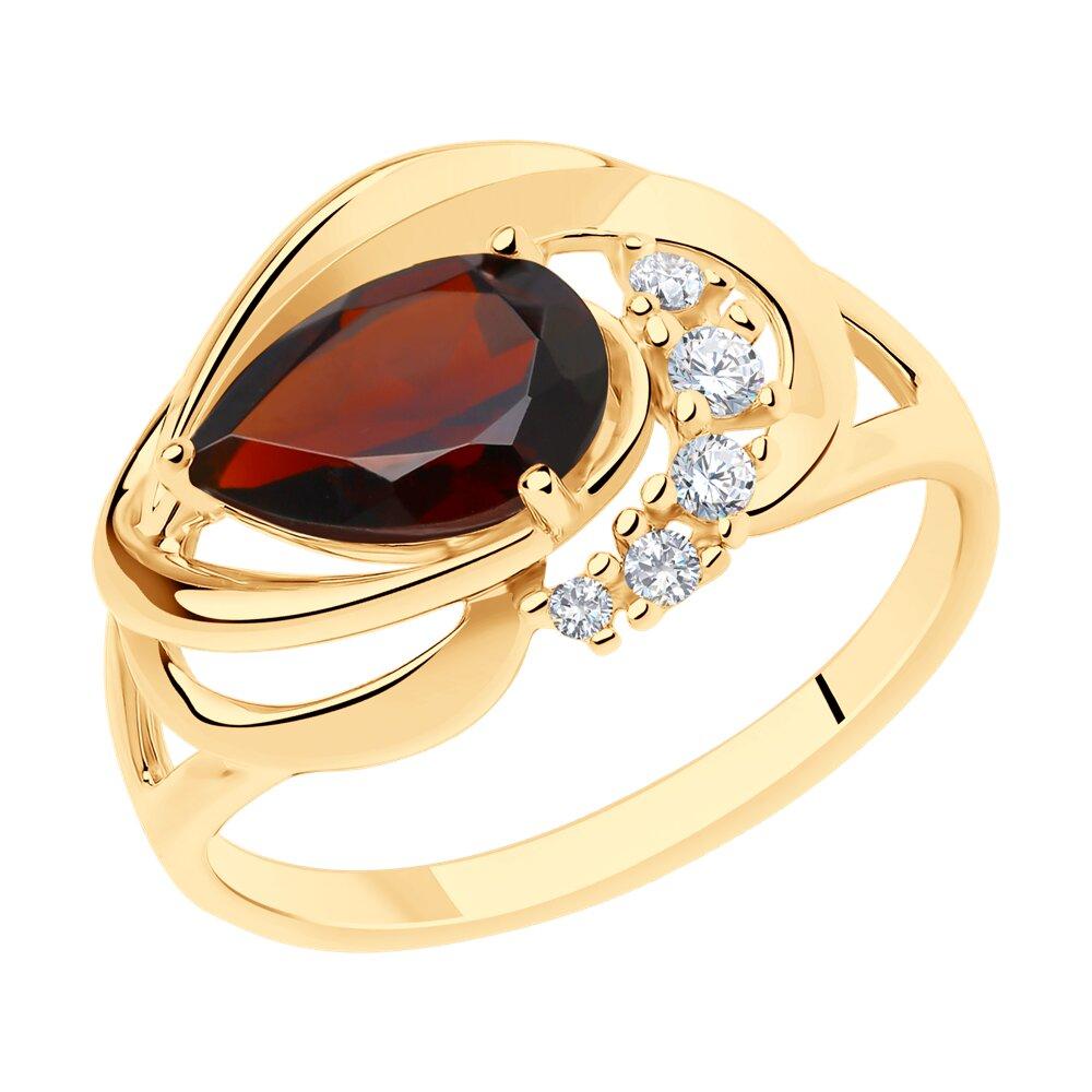 Кольцо из золочёного серебра с гранатом и фианитами - видео на модели