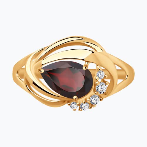 Кольцо из золочёного серебра с гранатом и фианитами из серебро — вид 2