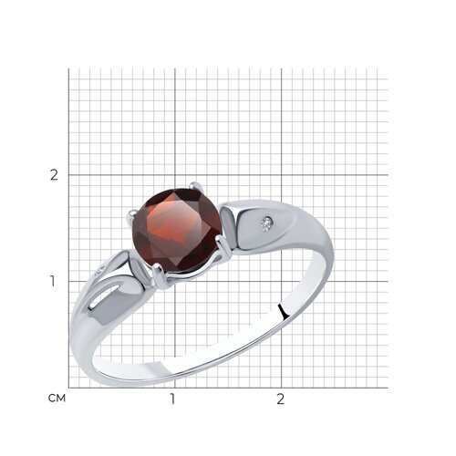 Кольцо из серебра с бриллиантами и гранатом из родированное серебро — вид 4