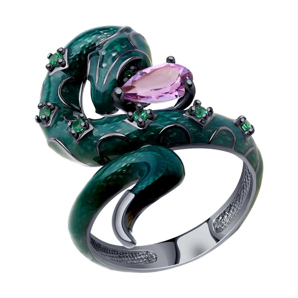 Кольцо из серебра с аметистом,эмалью и фианитами - видео на модели