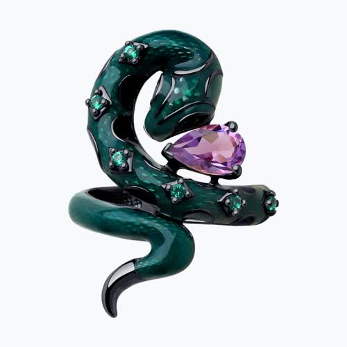 Кольцо из серебра с аметистом,эмалью и фианитами из серебро — вид 2