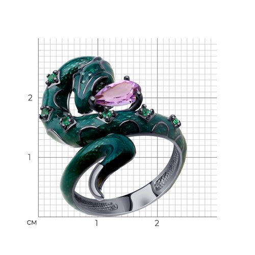 Кольцо из серебра с аметистом,эмалью и фианитами из серебро — вид 6