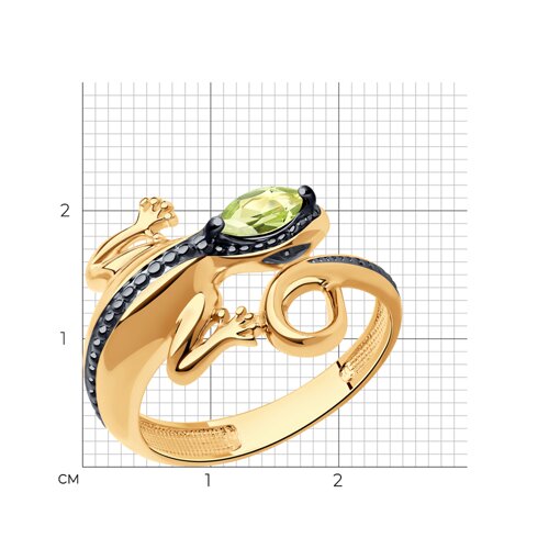 Кольцо из золочёного серебра с хризолитом из золочение розовое — вид 4