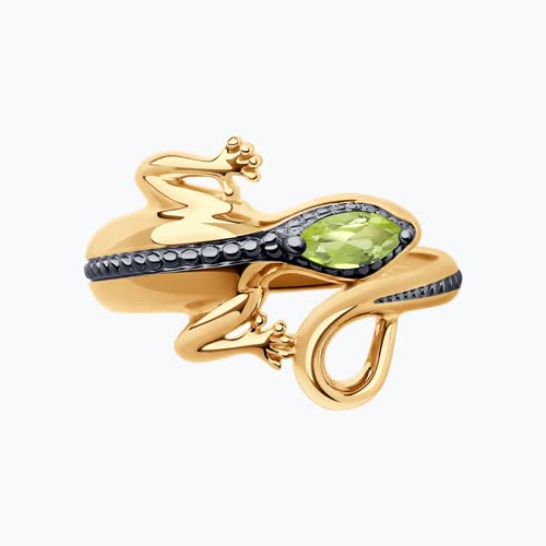 Кольцо из золочёного серебра с хризолитом из золочение розовое — вид 5