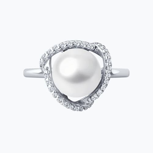 Кольцо из серебра с жемчугом и фианитами из серебро — вид 2