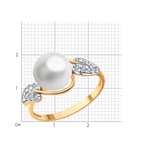 Кольцо из золочёного серебра с жемчугом и фианитами из серебро — вид 3