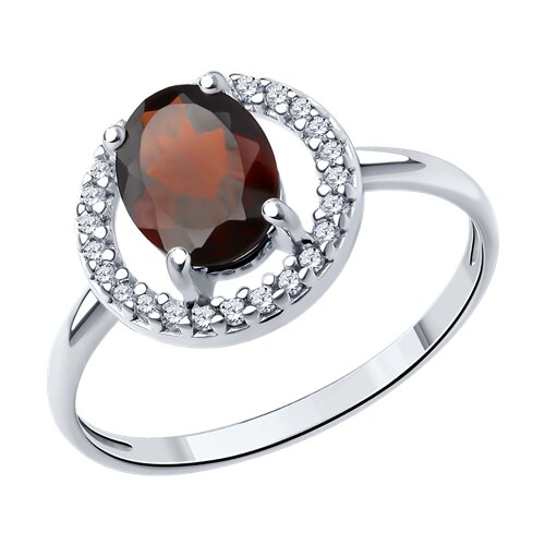 Кольцо из серебра с гранатом и фианитами