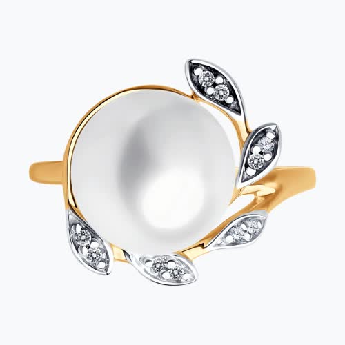 Кольцо из золоченого  серебра с жемчугом и фианитами из серебро — вид 2