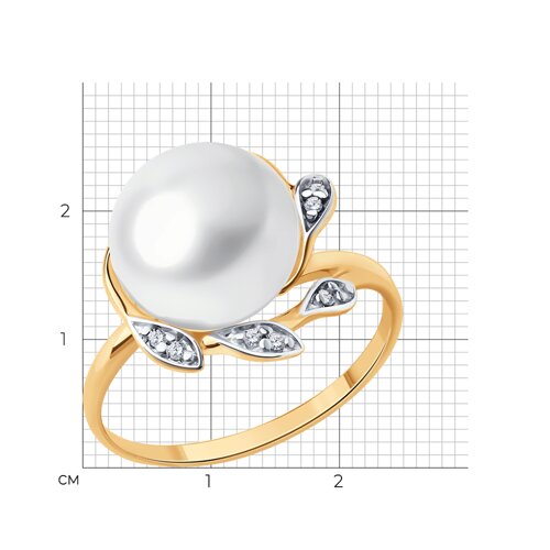 Кольцо из золоченого  серебра с жемчугом и фианитами из серебро — вид 3