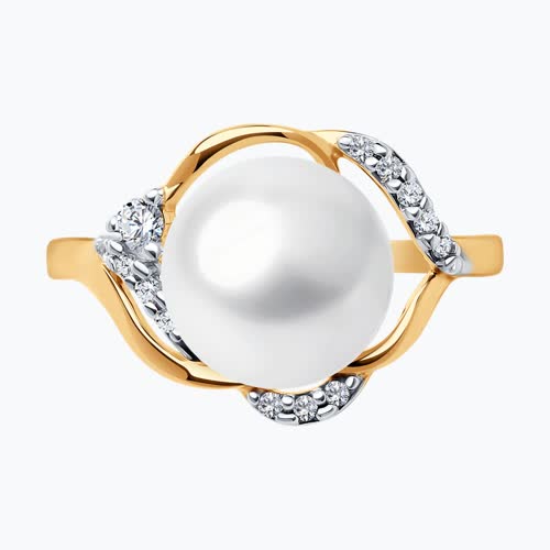 Кольцо из золочёного серебра с жемчугом и фианитами из серебро — вид 3