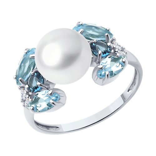 Кольцо из серебра с миксом камней и жемчугом из серебро