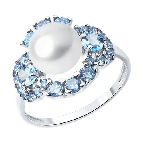 Кольцо из серебра с миксом камней и жемчугом из серебро