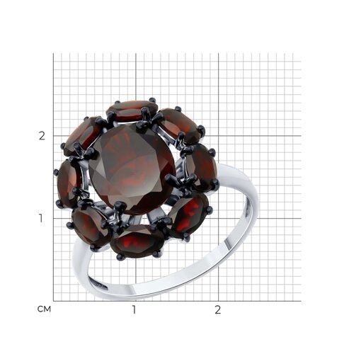 Кольцо из серебра с гранатами из родированное серебро — вид 3