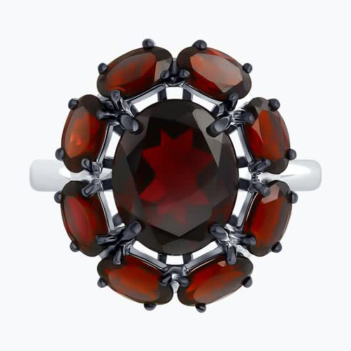 Кольцо из серебра с гранатами из родированное серебро — вид 4