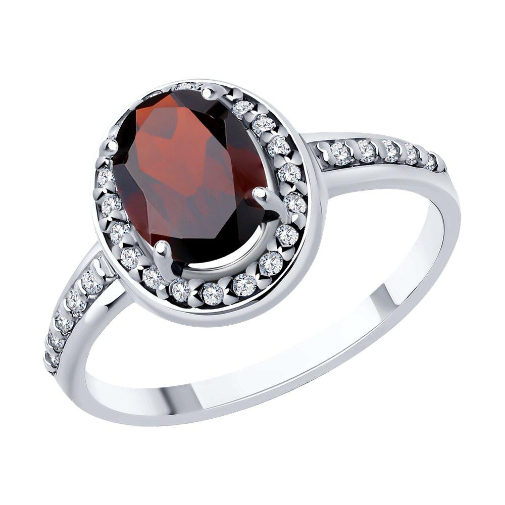 Кольцо из серебра с гранатом и фианитами - видео на модели