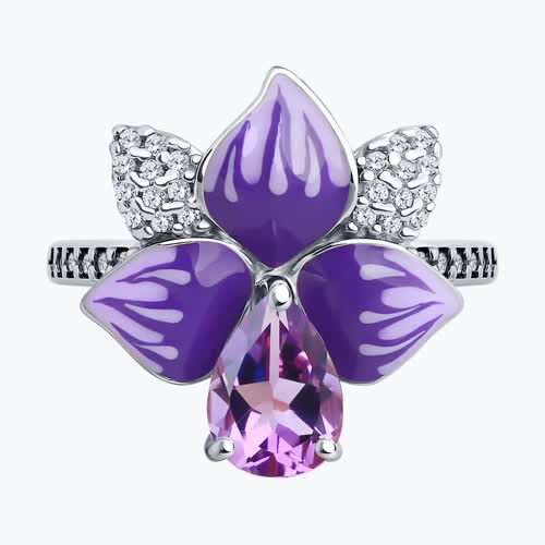 Кольцо из серебра с аметистом, фианитом и эмалью из серебро — вид 2