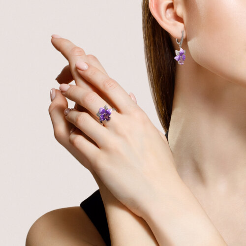 Кольцо из серебра с аметистом, фианитом и эмалью из серебро — вид 4