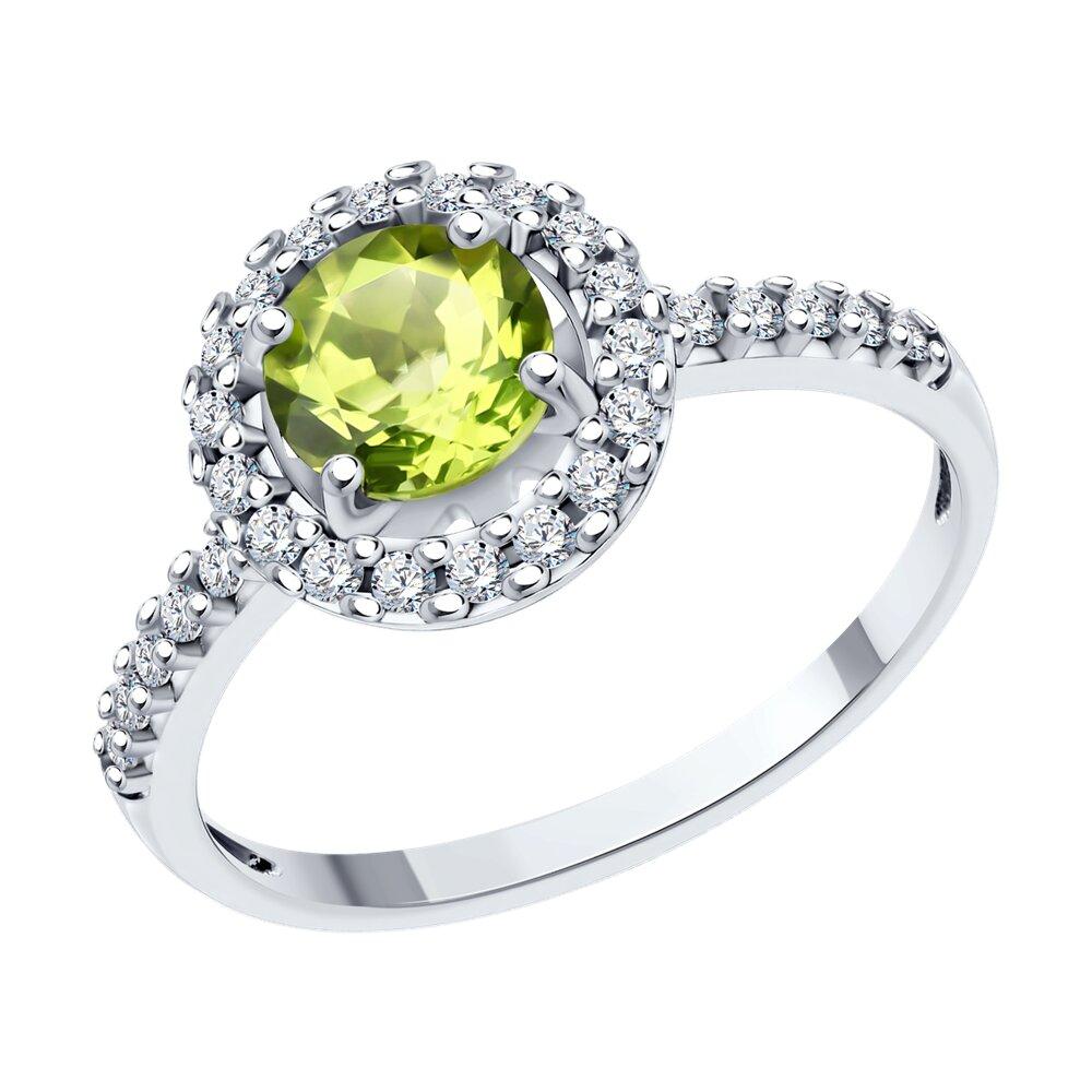 Кольцо из серебра с хризолитом и фианитами - видео на модели