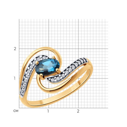 Кольцо из золочёного серебра с лондон топазом и фианитами из серебро — вид 4