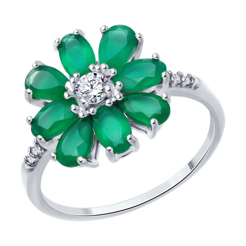 Кольцо из серебра с хризопразом и фианитами из серебро