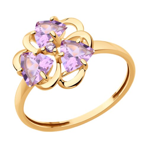 Кольцо из золочёного серебра с аметистами и фианитом - видео на модели