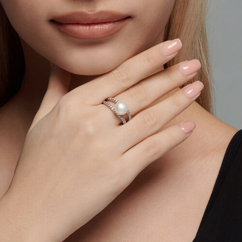 Кольцо из серебра с жемчугом и фианитами из серебро — вид 4