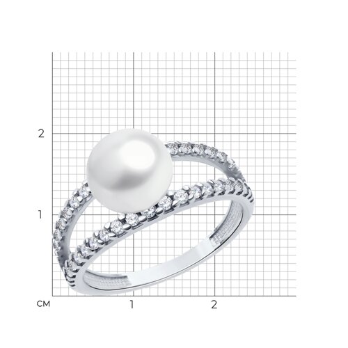 Кольцо из серебра с жемчугом и фианитами из серебро — вид 5