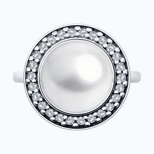 Кольцо из серебра с жемчугом и фианитами из серебро — вид 2