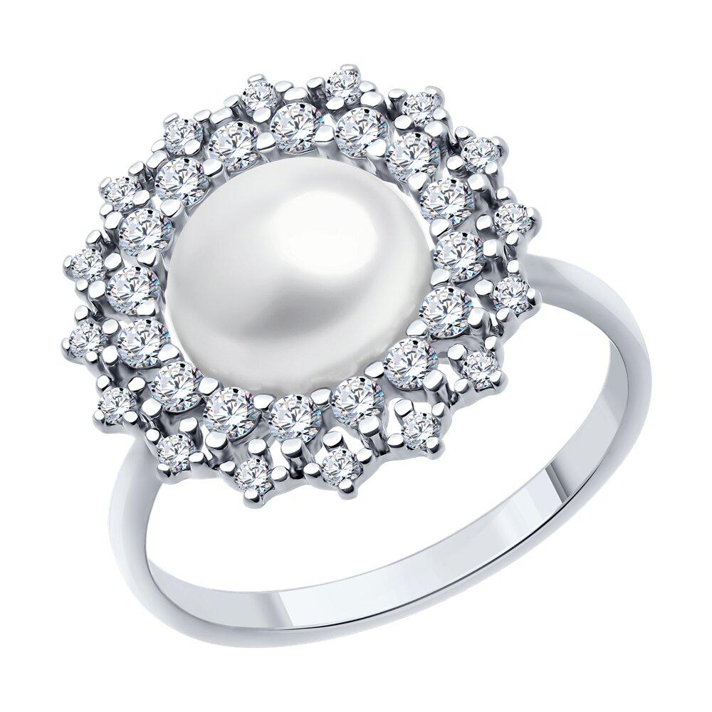 Кольцо из серебра с жемчугом и фианитами - видео на модели