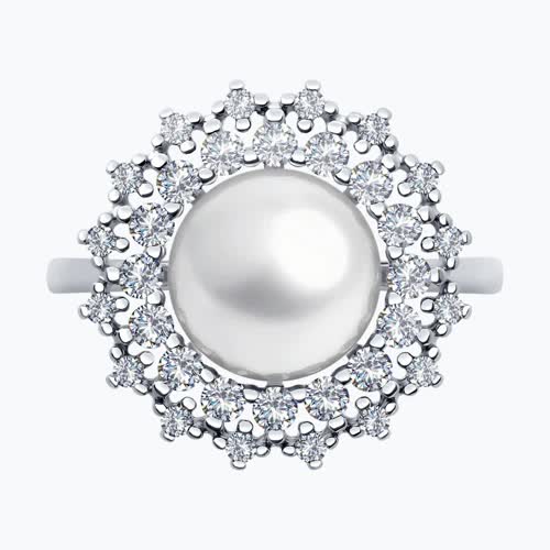 Кольцо из серебра с жемчугом и фианитами из серебро — вид 2