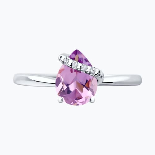 Кольцо из серебра с аметистом и фианитами из серебро — вид 2