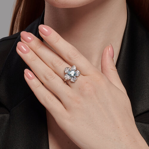 Кольцо из серебра с топазом и фианитами из родированное серебро — вид 2