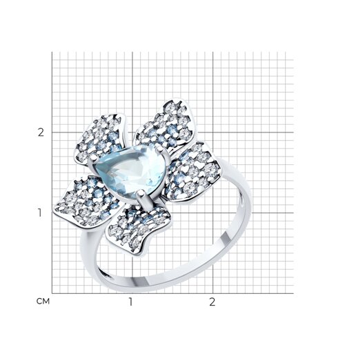 Кольцо из серебра с топазом и фианитами из родированное серебро — вид 3