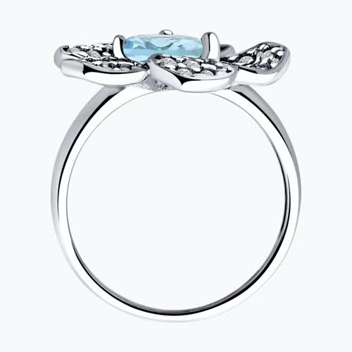 Кольцо из серебра с топазом и фианитами из родированное серебро — вид 4