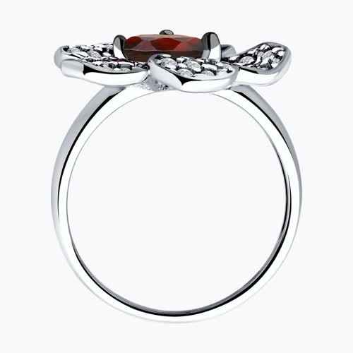 Кольцо из серебра с гранатом, корундами и фианитами из серебро — вид 2