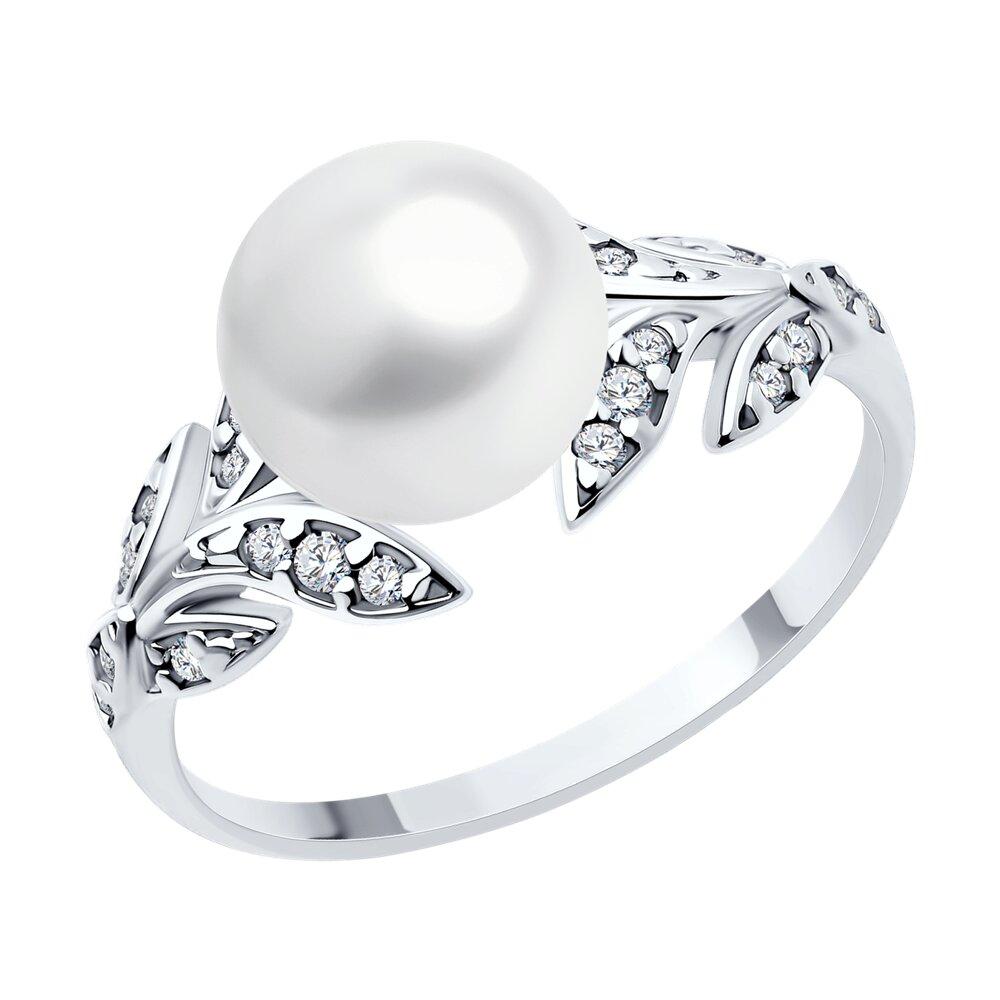 Кольцо из серебра с жемчугом и фианитами - видео на модели