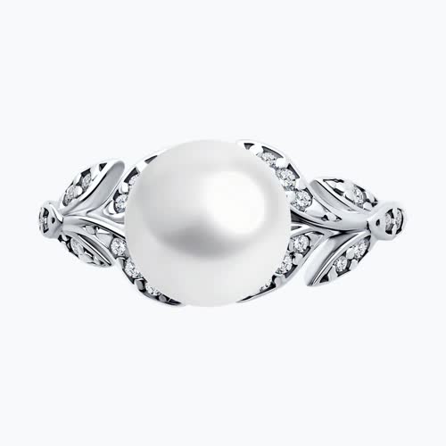 Кольцо из серебра с жемчугом и фианитами из серебро — вид 2