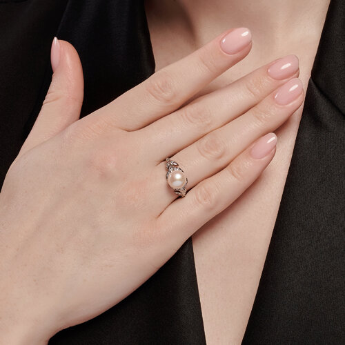 Кольцо из серебра с жемчугом и фианитами из серебро — вид 4