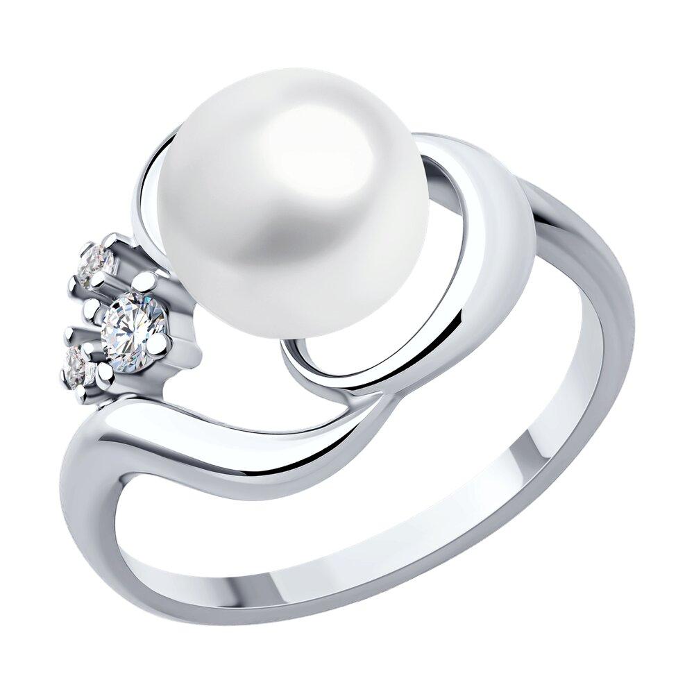 Кольцо из серебра с жемчугом и фианитами - видео на модели